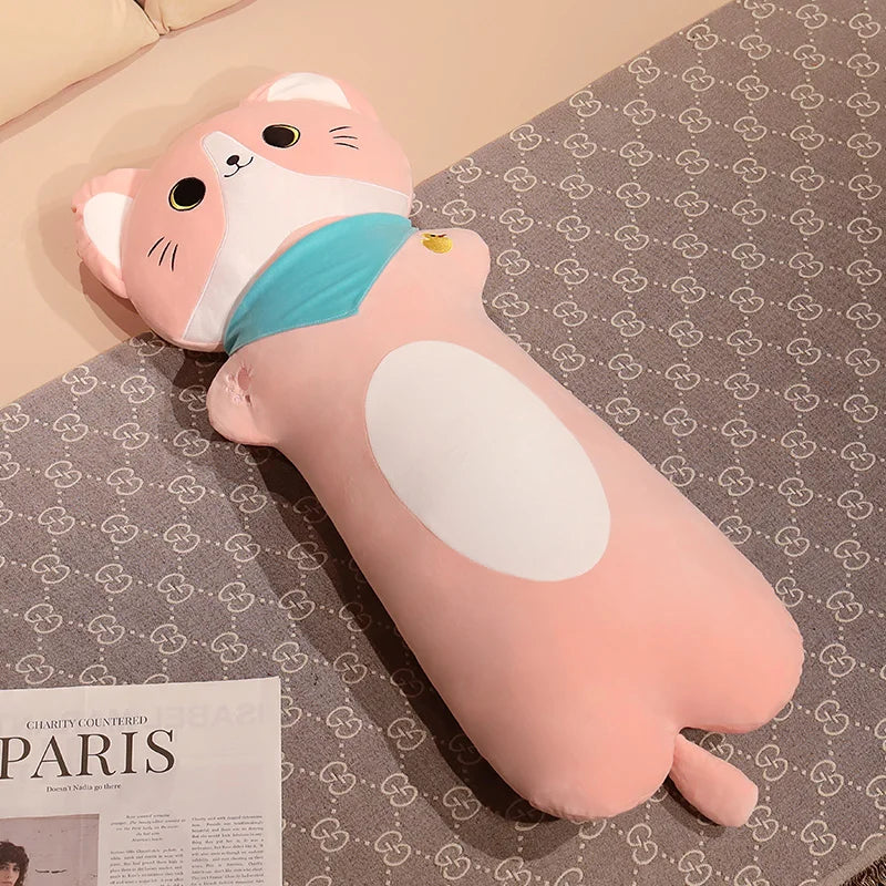 Cat Long Pillow Stuffed Soft Cartoon Animal Bolster Plushie Sleeping Leg Support