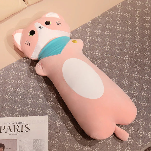 Cat Long Pillow Stuffed Soft Cartoon Animal Bolster Plushie Sleeping Leg Support