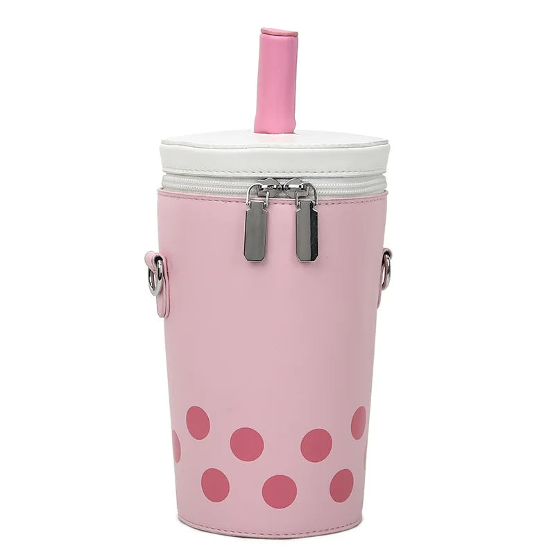 Cute Cartoon Milk Tea Women Crossbody Bags High Quality Pu Bucket