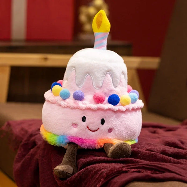 Creative Strawberry Cake Plush Toy Stuffed Food Dessert Pillow Kawaii Sweet Birthday Cake Candle Party Decoration Gift