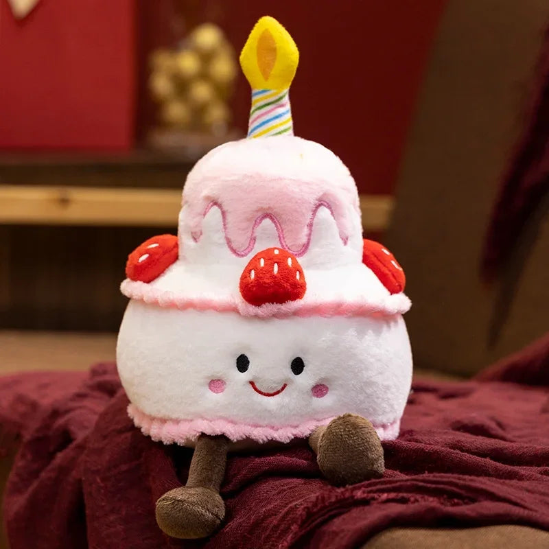 Creative Strawberry Cake Plush Toy Stuffed Food Dessert Pillow Kawaii Sweet Birthday Cake Candle Party Decoration Gift