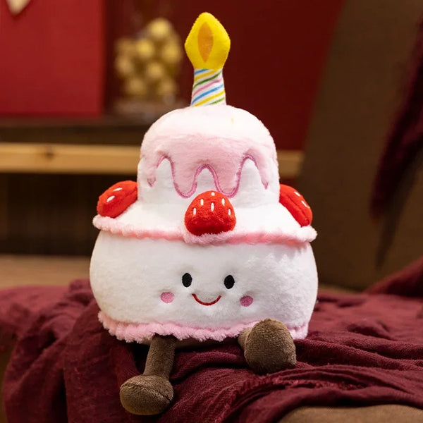 Creative Strawberry Cake Plush Toy Stuffed Food Dessert Pillow Kawaii Sweet Birthday Cake Candle Party Decoration Gift