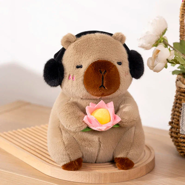 Cute Capybara Plush Toy Stuffed Animals Capybara Hold Lotus Flower White-face Monkey
