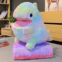 Colorful Dinosaur Plush Toy with Flannel Blanket Fuzzy Giant Dino Rainbow Colors