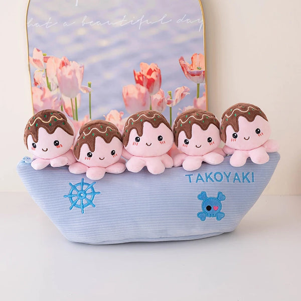 Kawaii Takoyaki Plush Toy Cute Little Octopus Plushies Pirate Ship Soft Doll