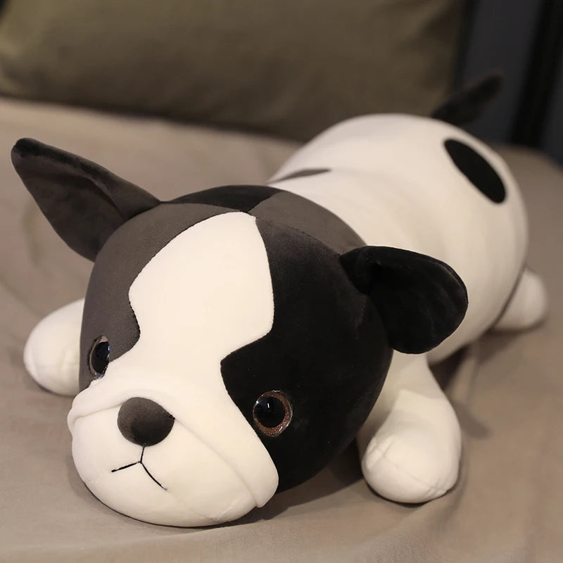 Squishy Black Bulldog Dog Toy Soft Lying Plush Cute Doggy Sleeping Friend Animal