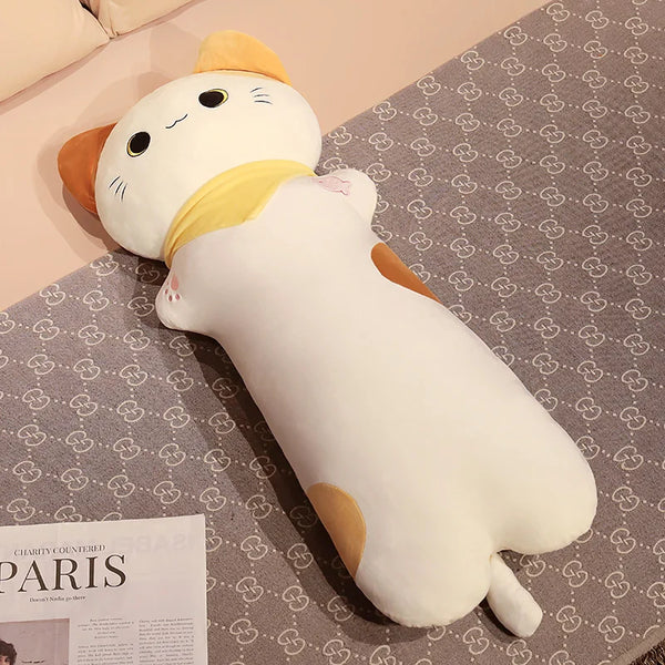 Cat Long Pillow Stuffed Soft Cartoon Animal Bolster Plushie Sleeping Leg Support