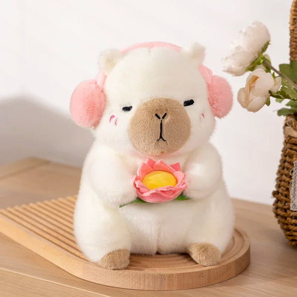 Cute Capybara Plush Toy Stuffed Animals Capybara Hold Lotus Flower White-face Monkey
