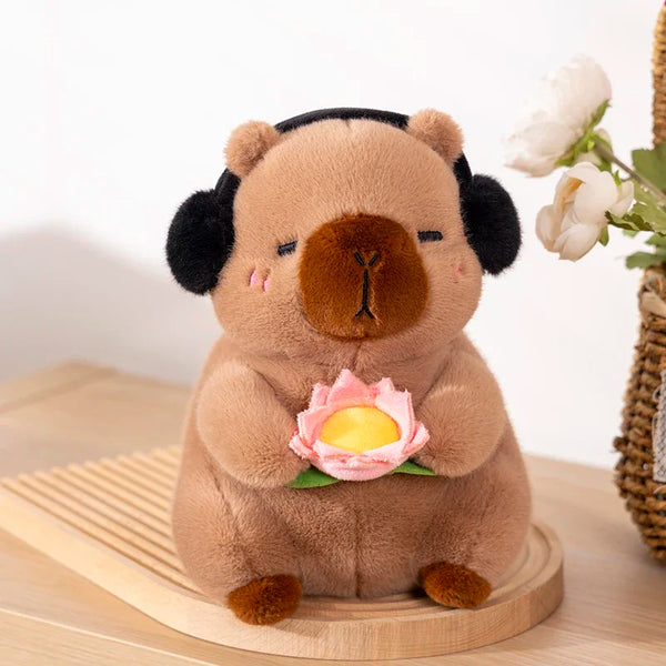 Cute Capybara Plush Toy Stuffed Animals Capybara Hold Lotus Flower White-face Monkey