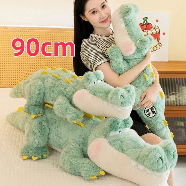 Bonito macio verde gigante crocodilo brinquedo de pelúcia fofo completo animal de pelúcia travesseiro boneca selva jacaré sofá almofada presentes aniversário