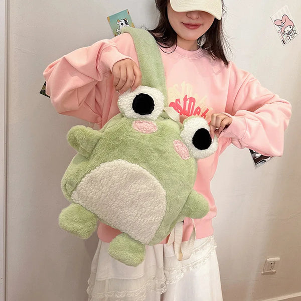 Cute plush frog backpack funny cartoon school bag small shoulder bag
