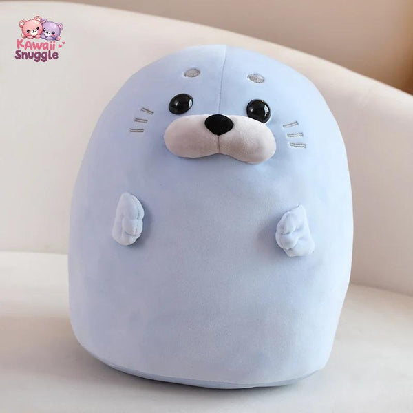 Plush Seal Round Pillow – The Softest Ocean Buddy Blue Kawaii Snuggle