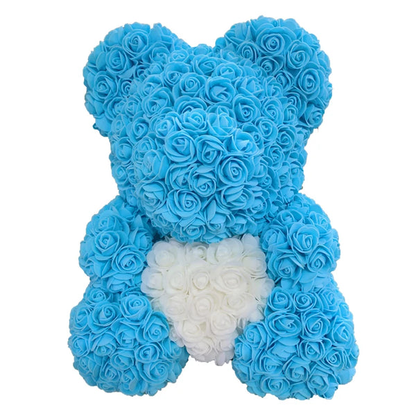 Artificial Rose Heart Teddy Bear Handmade Bear of Roses for Women Valentine's Day Wedding Birthday Gift
