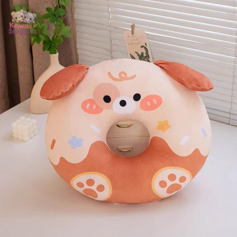 Cute Doughnut Plush Pillow Toy: Sweet Comfort in Every Bite Brown Dog 43x40cm Kawaii Snuggle