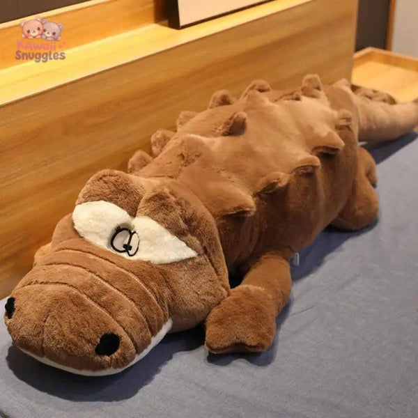 Big Size Crocodile Plush Pillow – Soft Stuffed Animal Mat Brown Kawaii Snuggle