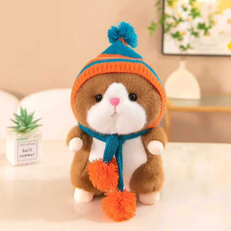 Cute Hamster Wear Hat Plush Toys Sleeping Soft Stuffed Guinea Pig Pillow Cartoon Animal Sofa Cushion Home Decoration Lovely Gift