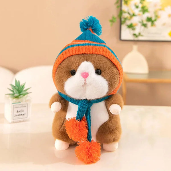 Cute Hamster Wear Hat Plush Toys Sleeping Soft Stuffed Guinea Pig Pillow Cartoon Animal Sofa Cushion Home Decoration Lovely Gift