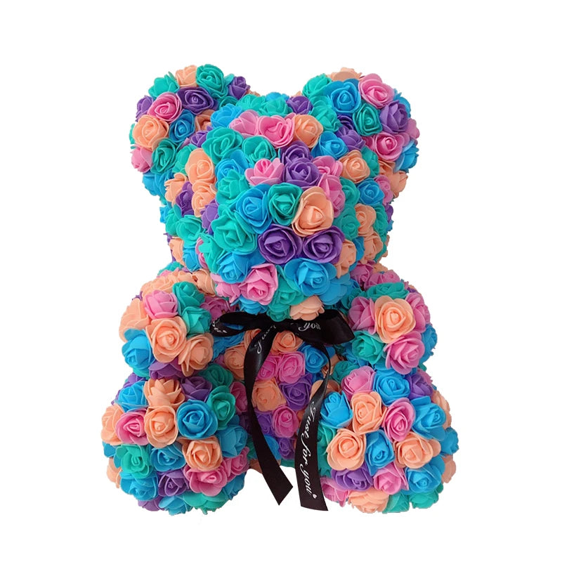 Artificial Rose Heart Teddy Bear Handmade Bear of Roses for Women Valentine's Day Wedding Birthday Gift