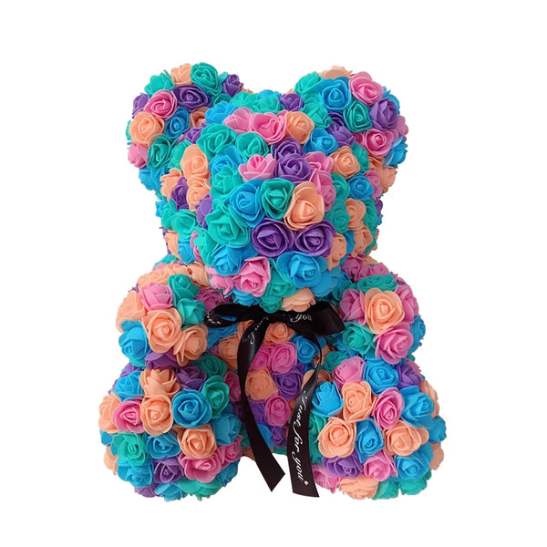 Artificial Rose Heart Teddy Bear Handmade Bear of Roses for Women Valentine's Day Wedding Birthday Gift