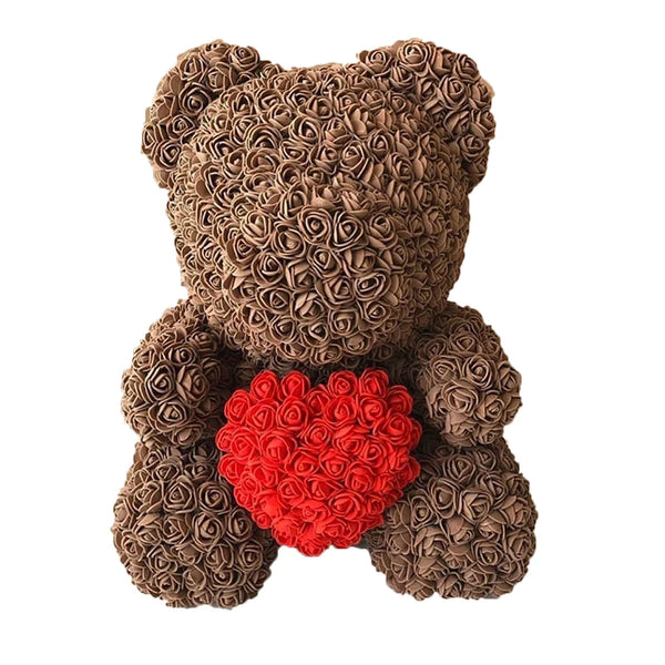 Artificial Rose Heart Teddy Bear Handmade Bear of Roses for Women Valentine's Day Wedding Birthday Gift