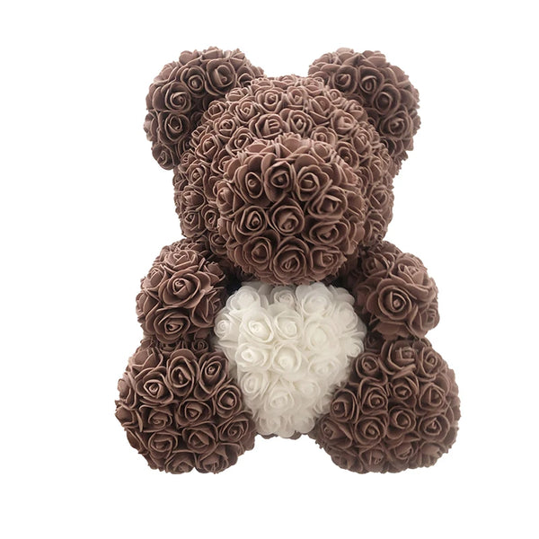 Artificial Rose Heart Teddy Bear Handmade Bear of Roses for Women Valentine's Day Wedding Birthday Gift