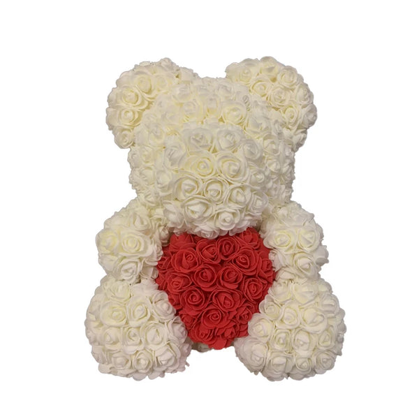 Artificial Rose Heart Teddy Bear Handmade Bear of Roses for Women Valentine's Day Wedding Birthday Gift