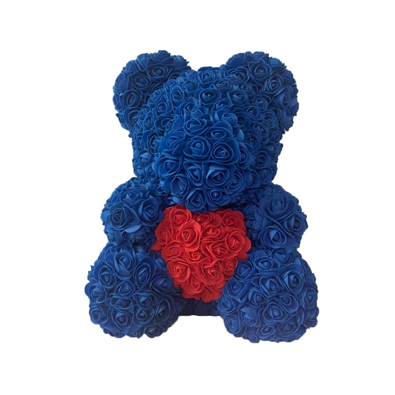 Artificial Rose Heart Teddy Bear Handmade Bear of Roses for Women Valentine's Day Wedding Birthday Gift