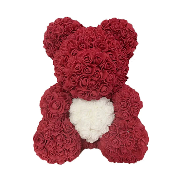 Artificial Rose Heart Teddy Bear Handmade Bear of Roses for Women Valentine's Day Wedding Birthday Gift