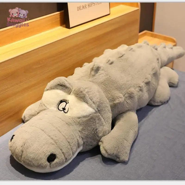 Big Size Crocodile Plush Pillow – Soft Stuffed Animal Mat GRAY Kawaii Snuggle