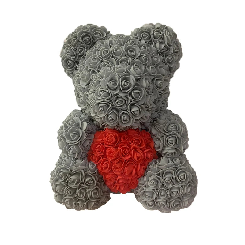 Artificial Rose Heart Teddy Bear Handmade Bear of Roses for Women Valentine's Day Wedding Birthday Gift