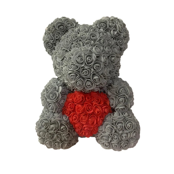 Artificial Rose Heart Teddy Bear Handmade Bear of Roses for Women Valentine's Day Wedding Birthday Gift
