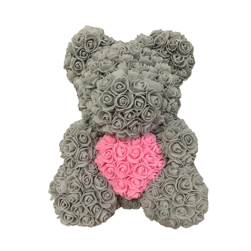 Artificial Rose Heart Teddy Bear Handmade Bear of Roses for Women Valentine's Day Wedding Birthday Gift