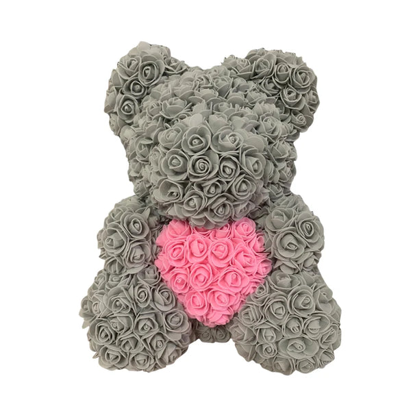 Artificial Rose Heart Teddy Bear Handmade Bear of Roses for Women Valentine's Day Wedding Birthday Gift