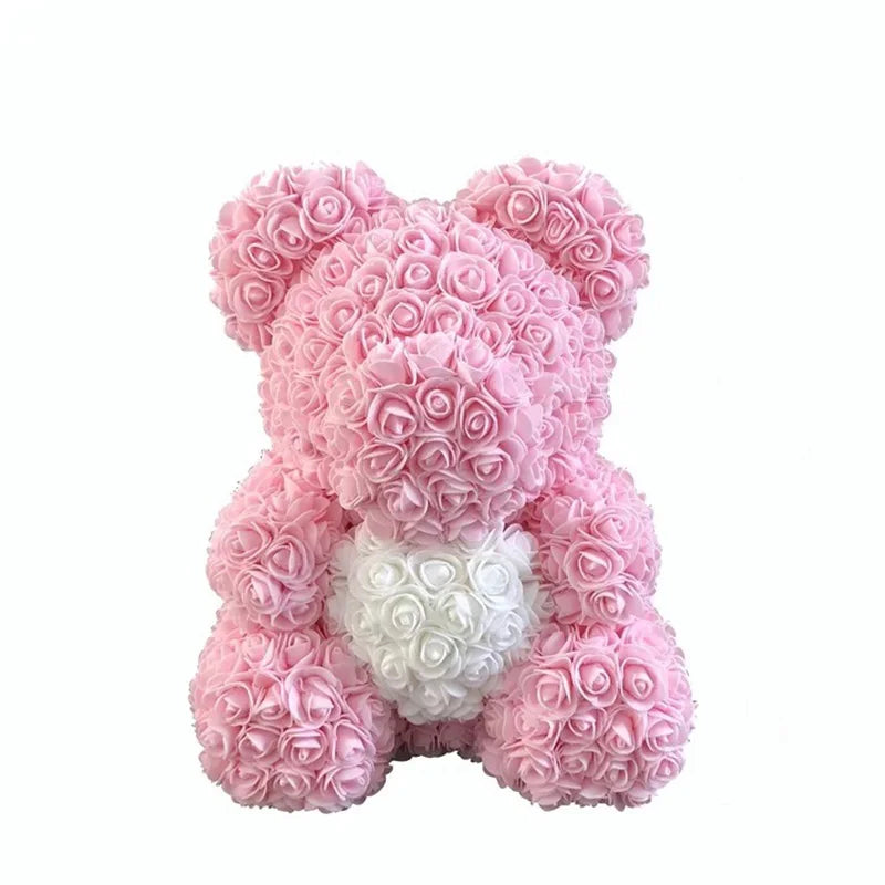 Artificial Rose Heart Teddy Bear Handmade Bear of Roses for Women Valentine's Day Wedding Birthday Gift