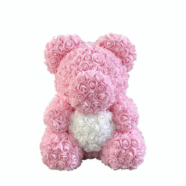Artificial Rose Heart Teddy Bear Handmade Bear of Roses for Women Valentine's Day Wedding Birthday Gift