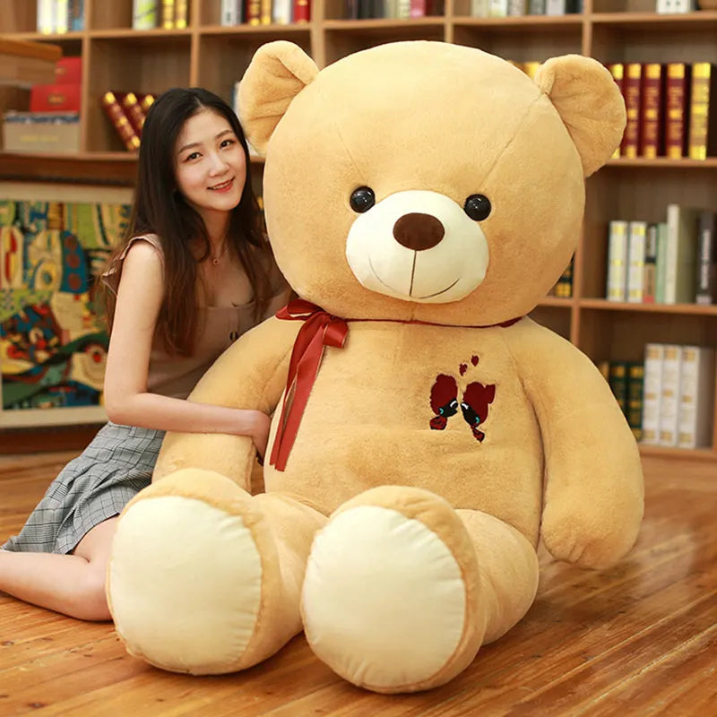 60-100cm Teddy bear with bow Large Cute Teddy Bear Plush Toy Lovely Huge Stuffed Soft Bear Wear Bowknot Bear Kids Toy Birthday Gift For Girlfriend