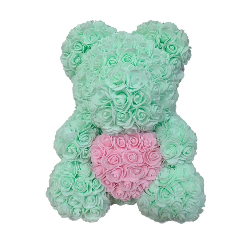 Artificial Rose Heart Teddy Bear Handmade Bear of Roses for Women Valentine's Day Wedding Birthday Gift
