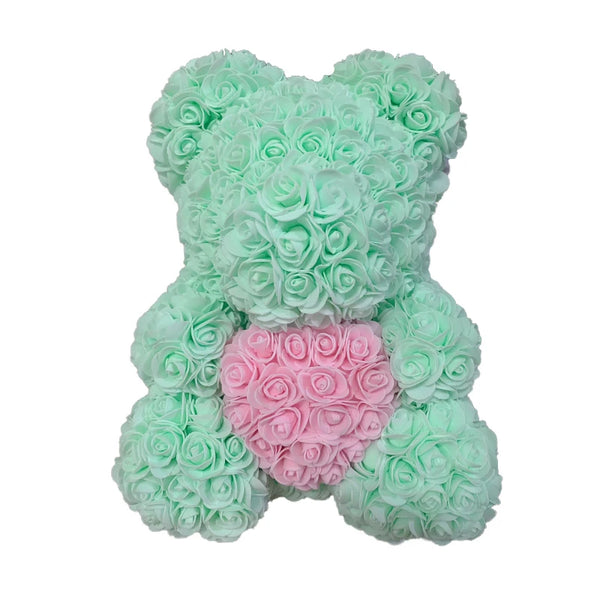 Artificial Rose Heart Teddy Bear Handmade Bear of Roses for Women Valentine's Day Wedding Birthday Gift