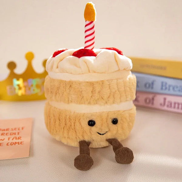 Super Cute Strawberry Cake Plush Toys Stuffed Fruit Ice Cream Snack Plush Birthday Cake Candle Party Decor Gift for Kids Baby