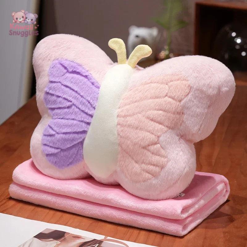 3 Colors Plush Butterfly Pillow Toy with Blanket Pink Butterfly 42x30cm Kawaii Snuggle