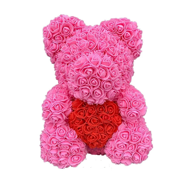 Artificial Rose Heart Teddy Bear Handmade Bear of Roses for Women Valentine's Day Wedding Birthday Gift