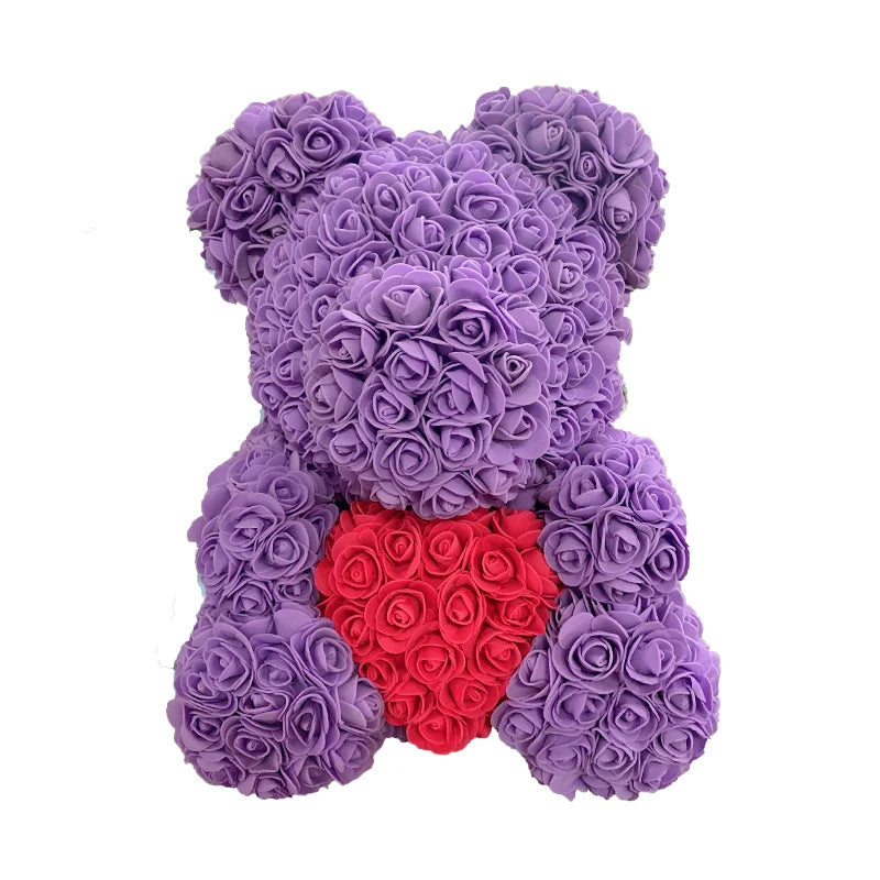 Artificial Rose Heart Teddy Bear Handmade Bear of Roses for Women Valentine's Day Wedding Birthday Gift