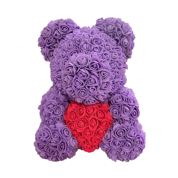 Artificial Rose Heart Teddy Bear Handmade Bear of Roses for Women Valentine's Day Wedding Birthday Gift