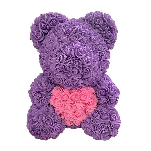 Artificial Rose Heart Teddy Bear Handmade Bear of Roses for Women Valentine's Day Wedding Birthday Gift