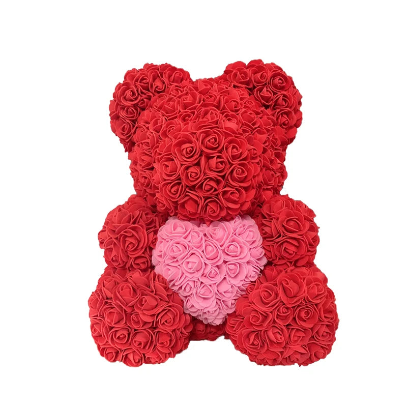 Artificial Rose Heart Teddy Bear Handmade Bear of Roses for Women Valentine's Day Wedding Birthday Gift