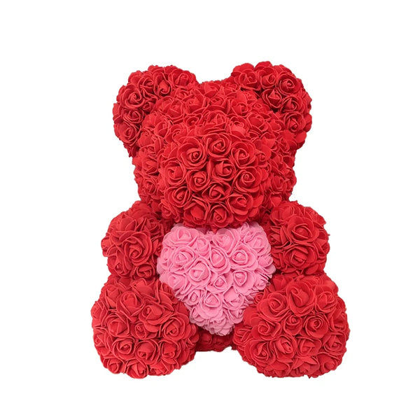 Artificial Rose Heart Teddy Bear Handmade Bear of Roses for Women Valentine's Day Wedding Birthday Gift