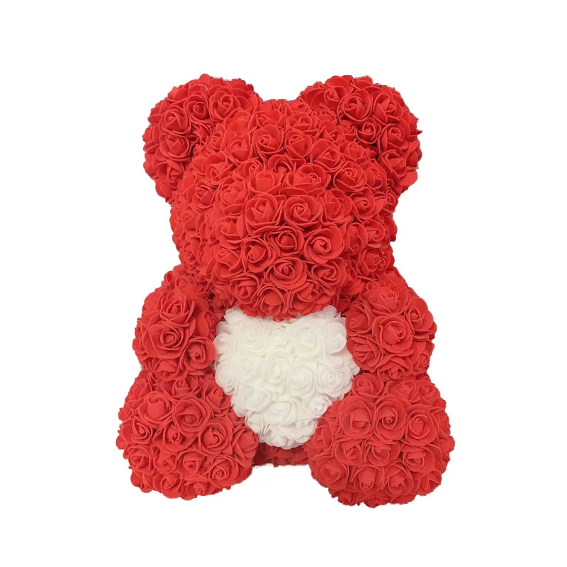 Artificial Rose Heart Teddy Bear Handmade Bear of Roses for Women Valentine's Day Wedding Birthday Gift