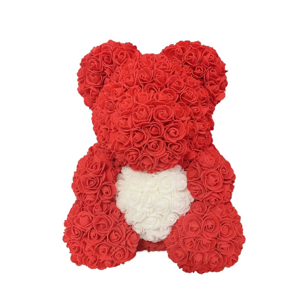 Artificial Rose Heart Teddy Bear Handmade Bear of Roses for Women Valentine's Day Wedding Birthday Gift