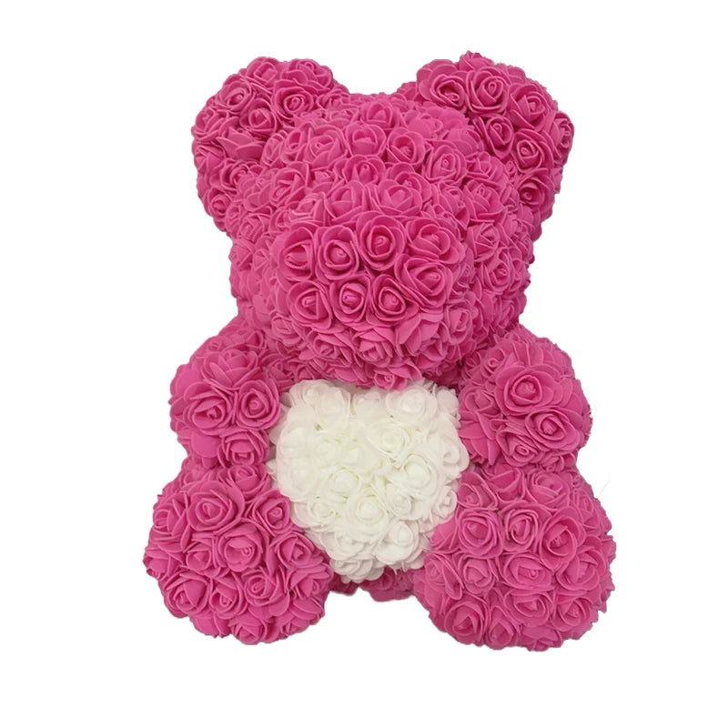 Artificial Rose Heart Teddy Bear Handmade Bear of Roses for Women Valentine's Day Wedding Birthday Gift