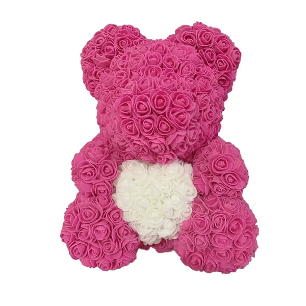 Artificial Rose Heart Teddy Bear Handmade Bear of Roses for Women Valentine's Day Wedding Birthday Gift
